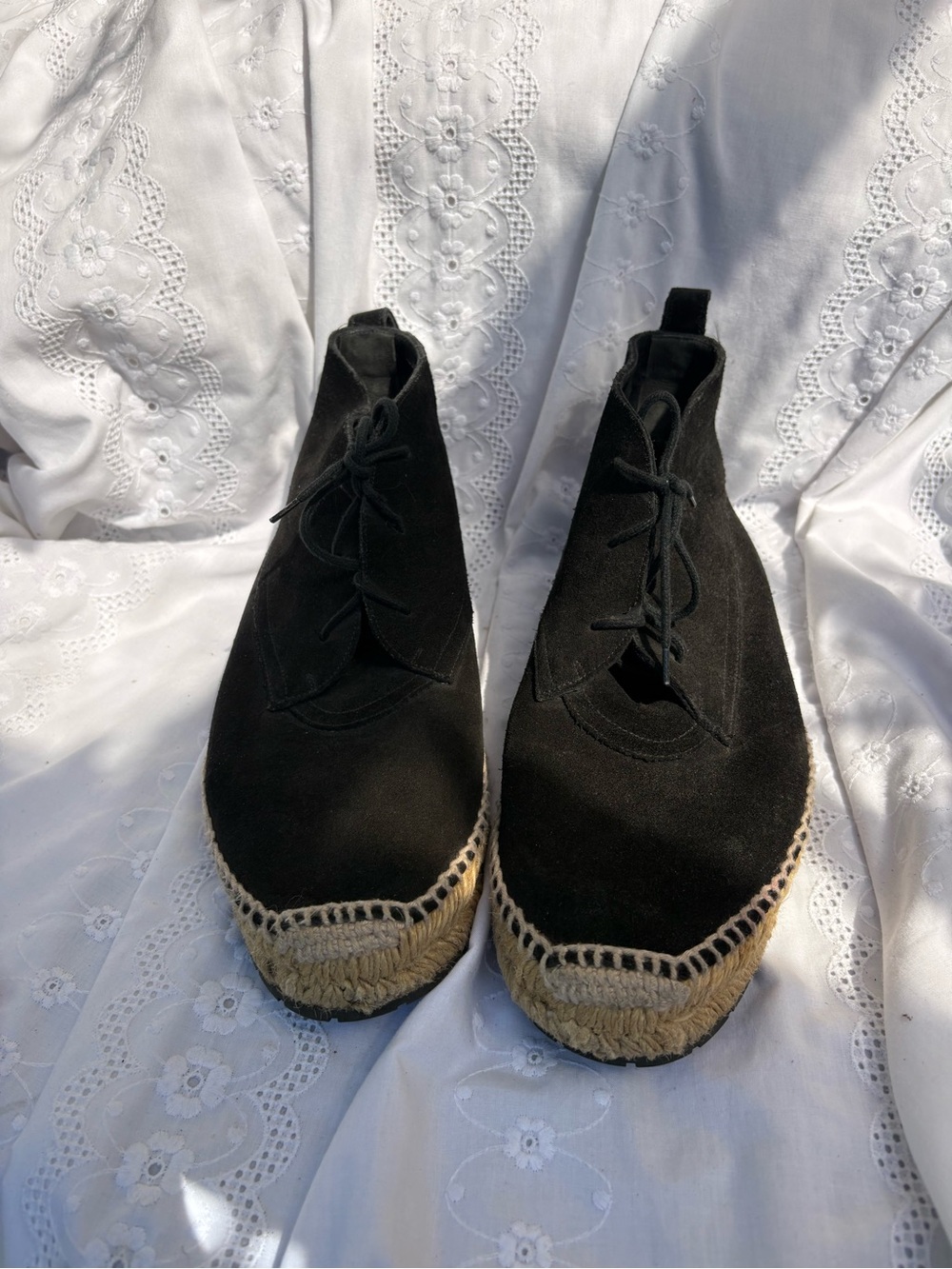 Balenciaga Black Suede Espadrille Lace-Up Women's Shoes